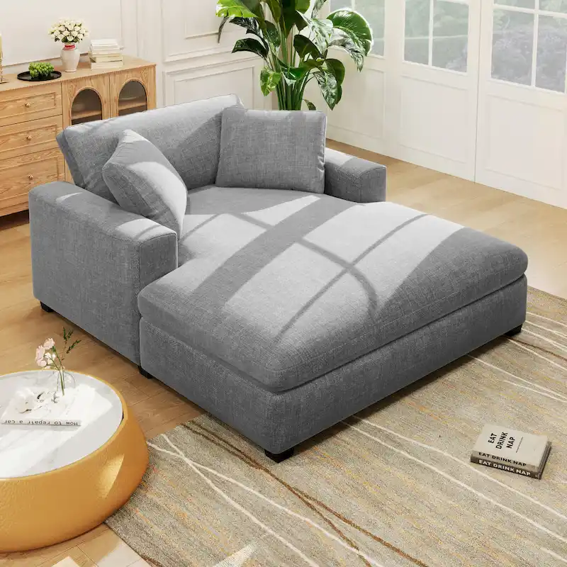 Oversized Chaise Lounge Sofa, Fabric & Solid Wood Legs, 53.5