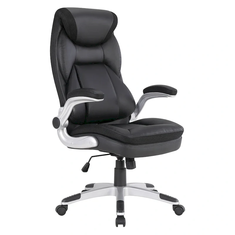Executive Bonded Leather Office Chair with Lumbar Support, Locking Tilt and Flip Arms – Taupe / Black / Charcoal, for 1 Person
