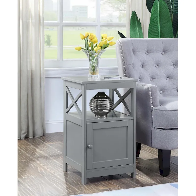 End Table with Storage Cabinet & Shelf, MDF, X-Frame, 16
