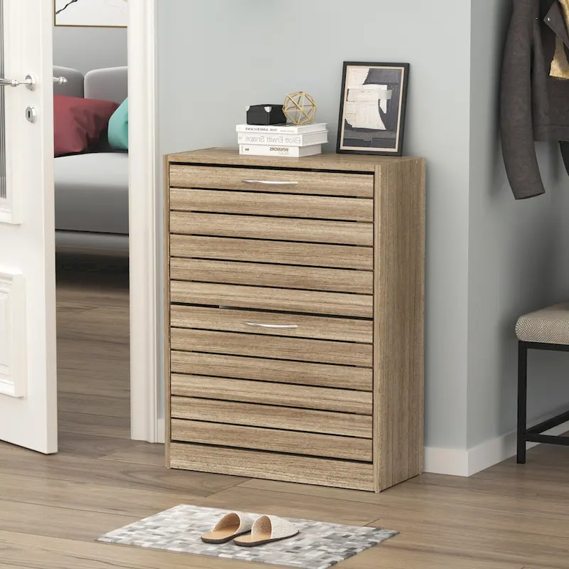 2-Drawer Shoe Cabinet, Fold-Out Drawers, Waterproof MDF, 8-12 Pairs, 22.4