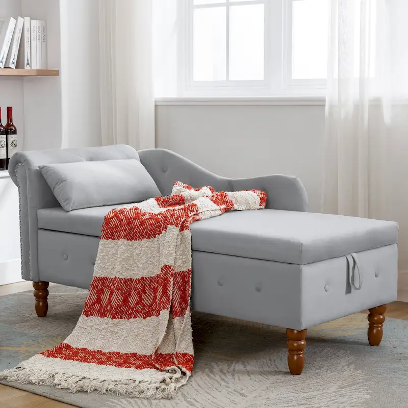 Storage pillow velvet chaise modern fabric rolled arm chaise