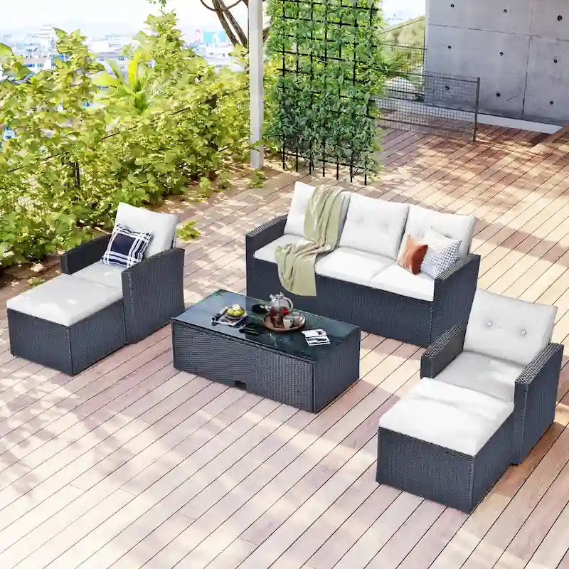 GO 6-piece All-Weather Wicker PE rattan Patio Outdoor Dining Conversation Sectional Set with coffee table