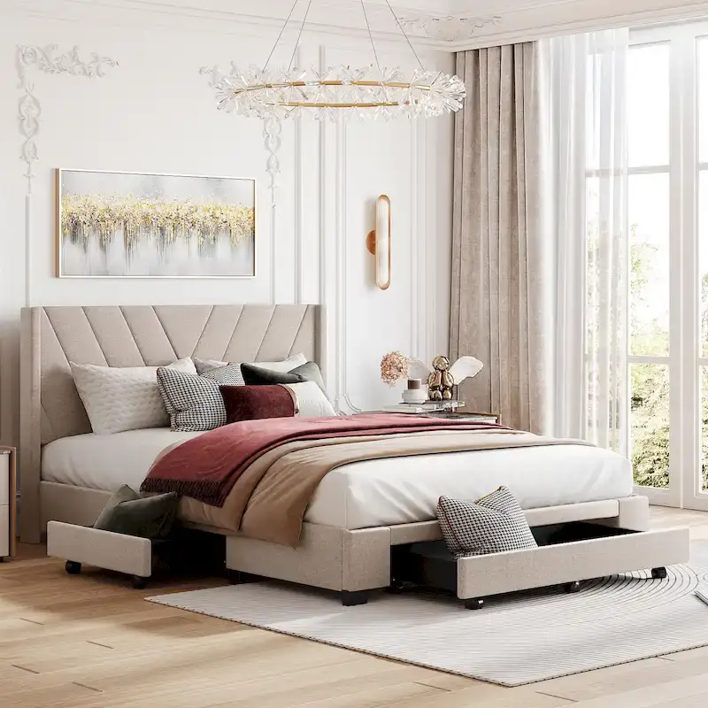 Queen Size Storage Bed with 3 Drawers