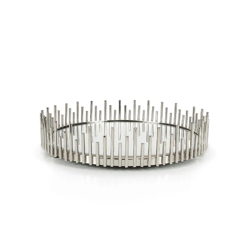 Silver Sunburst Round Metal Mirror Decorative Tray Serving Platter