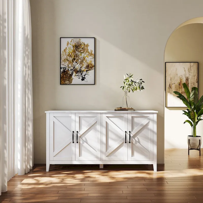 Cabinet with 4 Doors and 4 open shelgves,Freestanding Sideboard Storage Cabinet