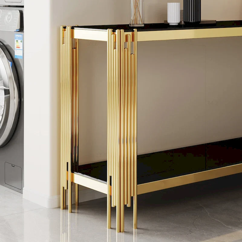 Sophisticated Double-Layer Tempered Glass Console Table