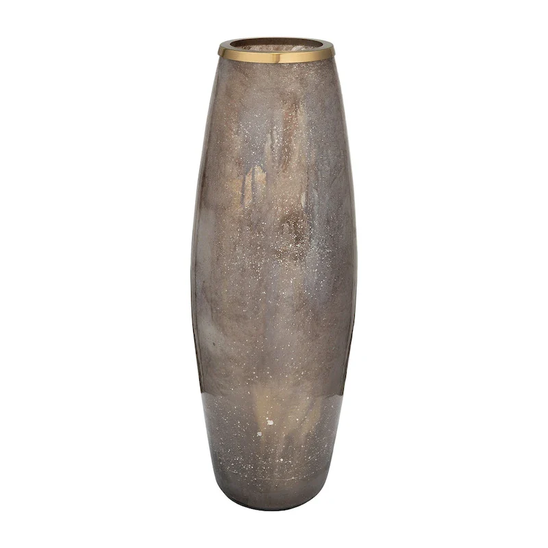 Sagebrook Home Glass Vase with Aluminum Rim and Sleek Glam Design