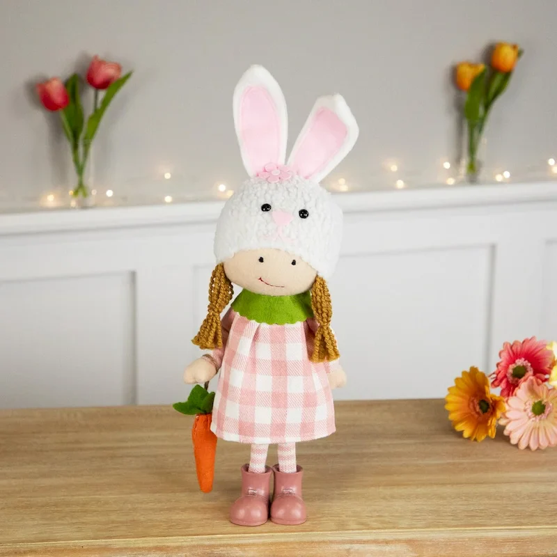 Girl in Bunny Hat Standing Easter Figurine - 13  - Pink and White