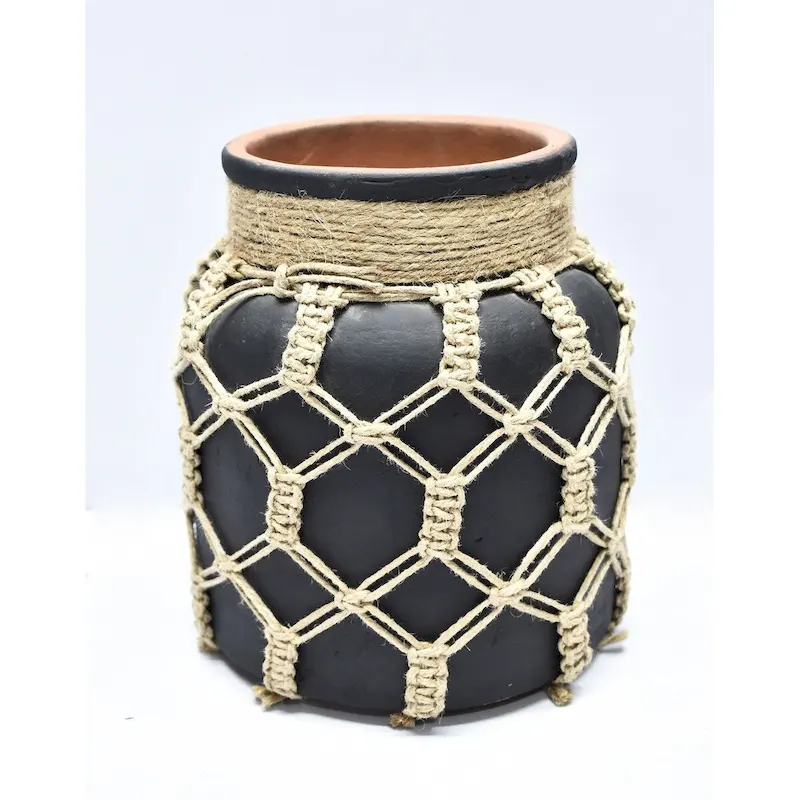 Vase Lg Mud & Rope Natural Finish Dia 7.5  & H 8.3  - NATURAL