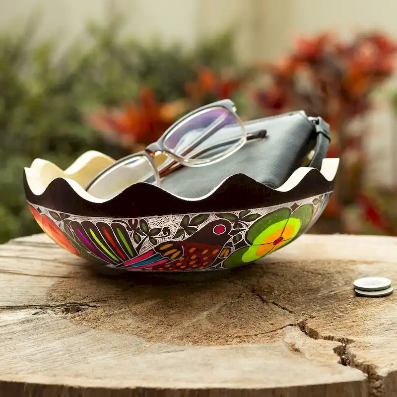 Novica Handmade Sweet Spring Scent Dried Gourd Catchall