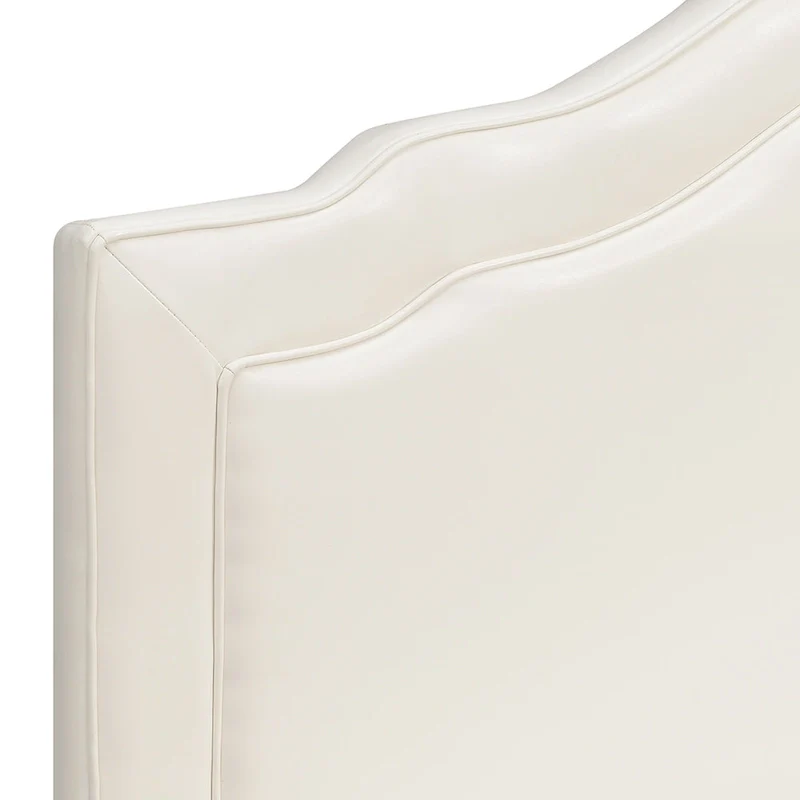 Queen Camelback Upholstered Headboard in Faux Leather with Adjustable Height Posts – Cream, for 1–2 People