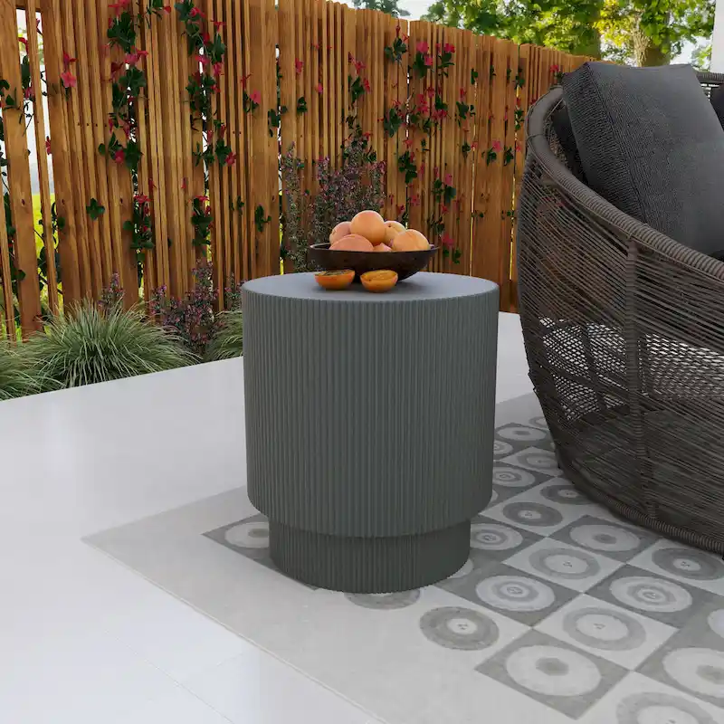 Eden 14-Inch Wide Round Side Table in Fiberstone Accent End Table for Indoor and Outdoor