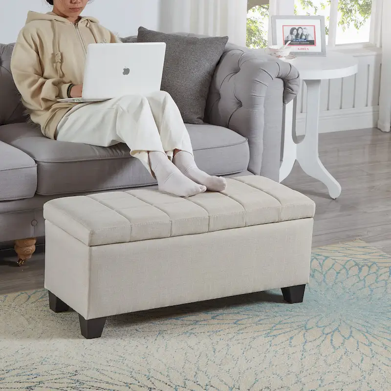 Upholstered Storage Rectangular Bench, Bedroom End of Bed Bench