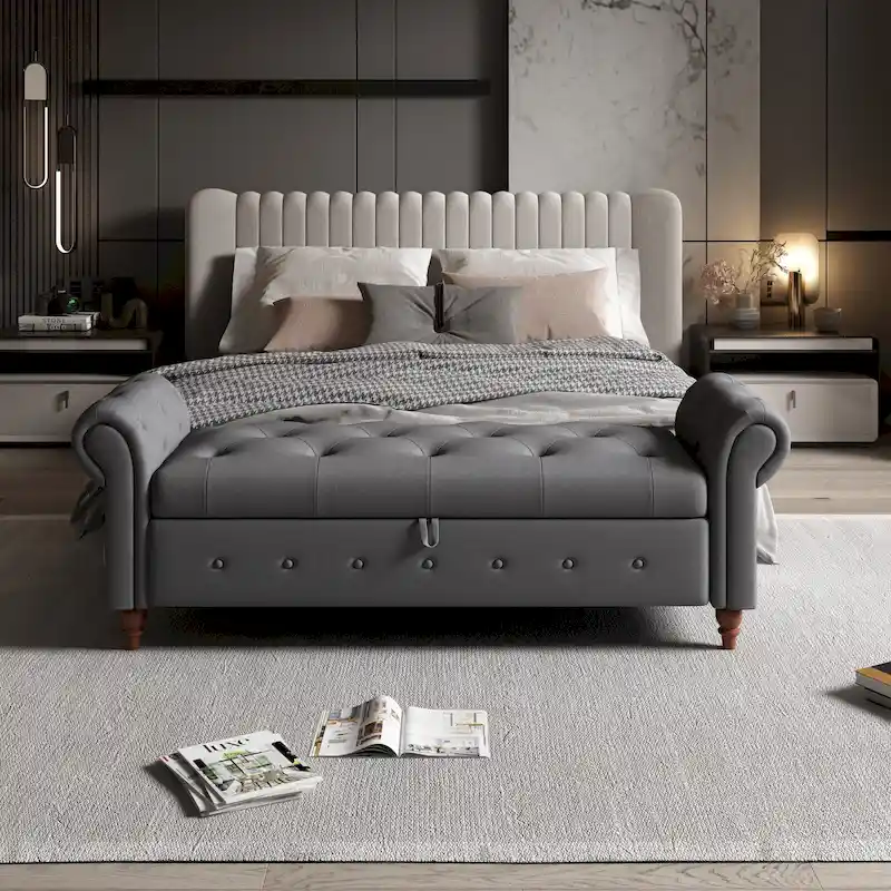 Modern Storage Bed Bench,Shoe Bench,Footrest with Rolled Arms