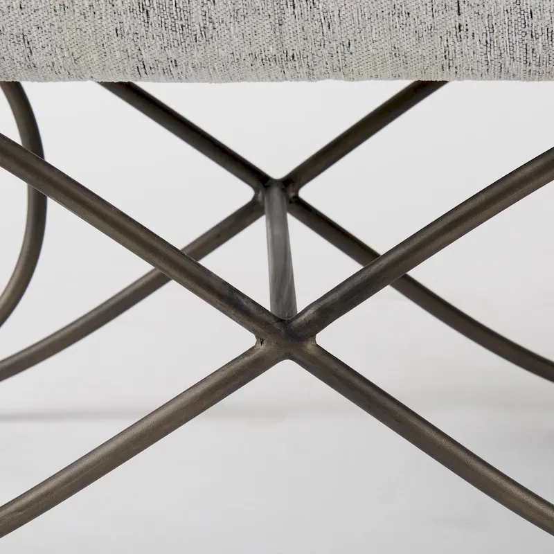 Ayla Gray Fabric Seat w/ Dark Nickel Metal Frame Bench