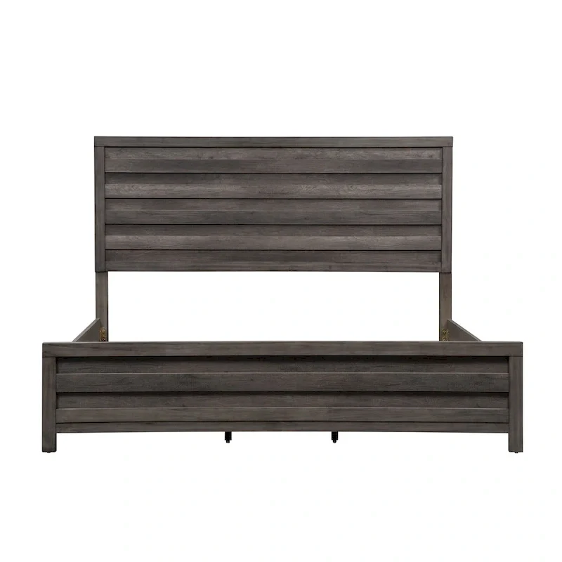 King Panel Bed with Solid Wood Strip Inlays and Center Slat Support – Greystone / Medium Gray, for 1–2 People