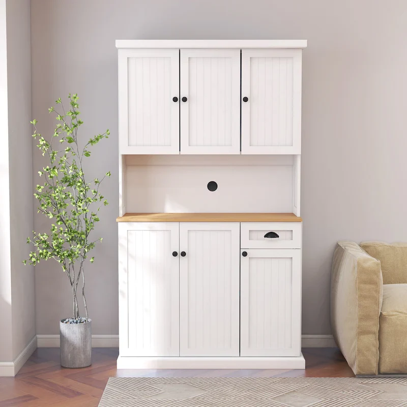 Kitchen storage cabinet with microwave stand and adjustable shelves