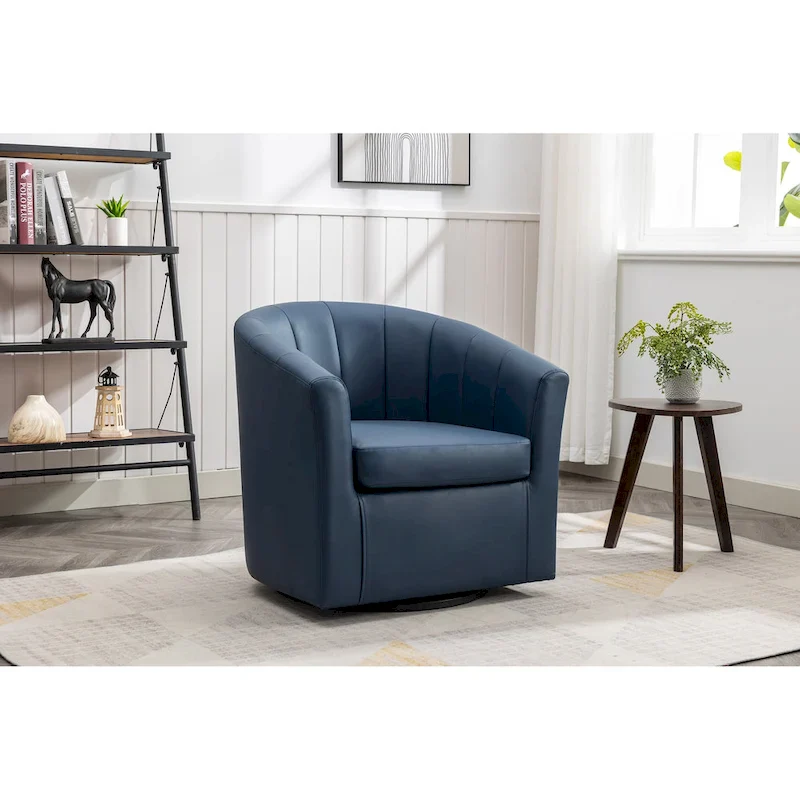 Porthos Home Manon Swivel Faux Leather Barrel Accent Chair with Removable Seat Cushion