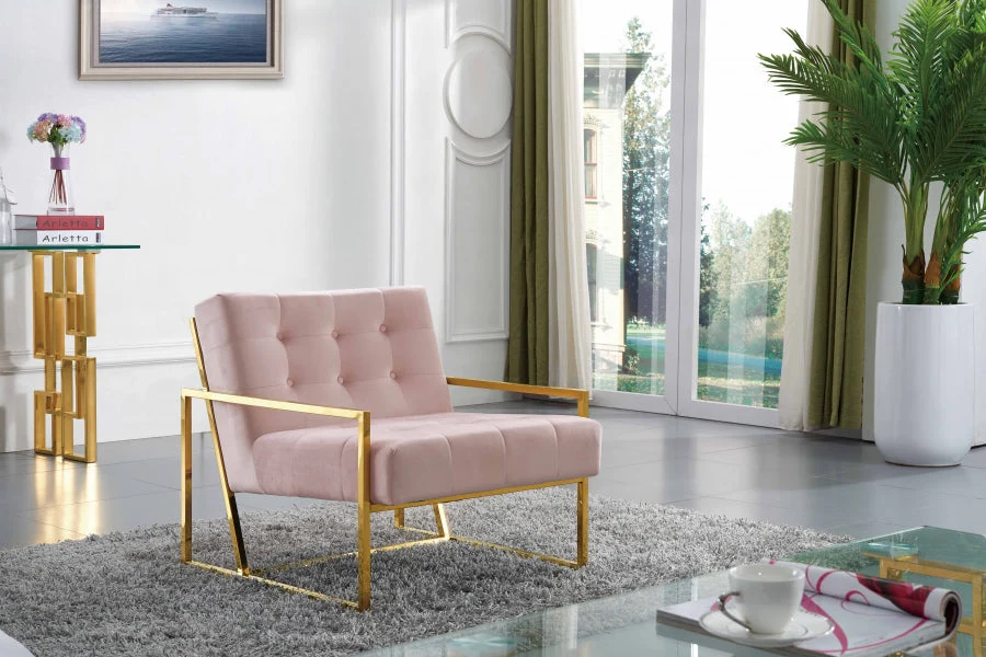 Alex Tufted Velvet Accent Chair with Gold Stainless Steel Base
