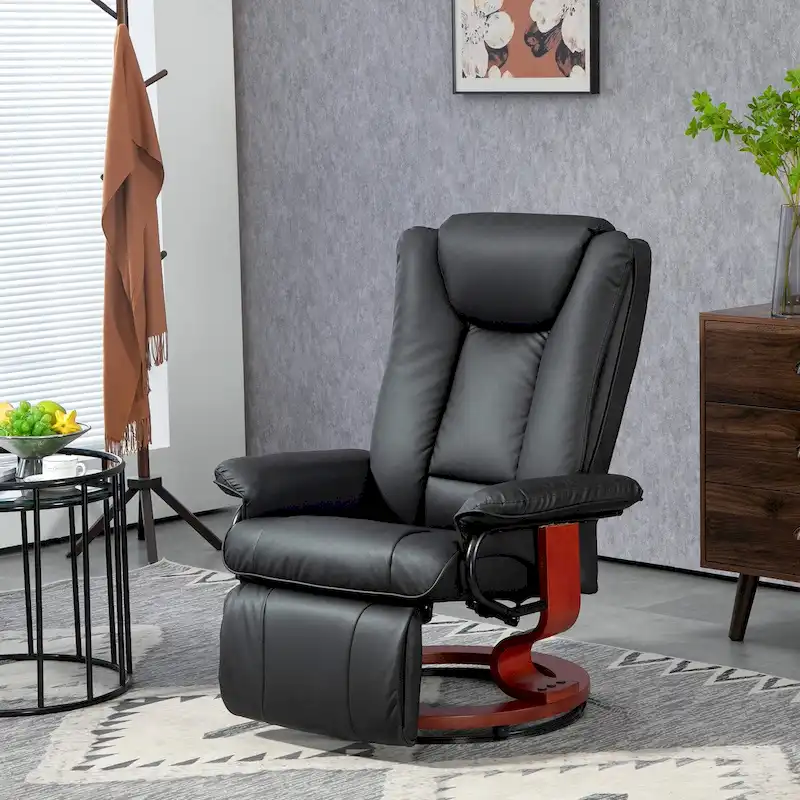 HOMCOM Swivel Recliner Chair, PU Leather Reclining Chair for Living Room, Modern Recliner Sofa with Footrest