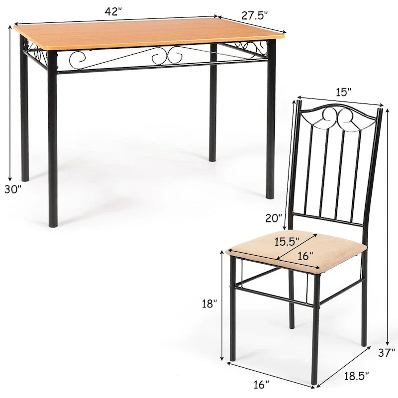 Costway 5 PC Dining Set Wood Metal Table 30 and 4 Chairs Kitchen