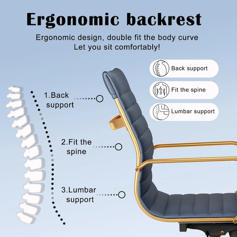 Ribbed Leatherite Office Chair with Chrome Frame, L-Shaped Arms and Swivel Base – Grey / White / Terracotta / Green / Brown / Black / Navy Blue / Gold & Navy Blue / Gold & Black / Gold & White, for 1 Person