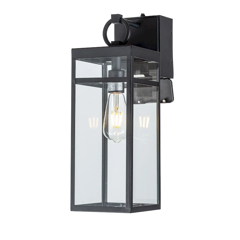 1 Light Black Dusk to Dawn Sensor Outdoor Wall Lantern Coach Sconces Light with Clear Glass and built-in GFCI Outlets (1-Pack