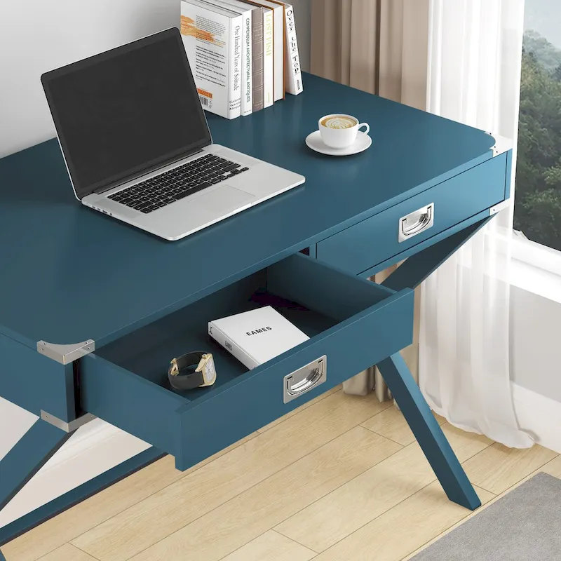 Computer Desk with Drawers, MDF Top & Solid Wood Legs, 42