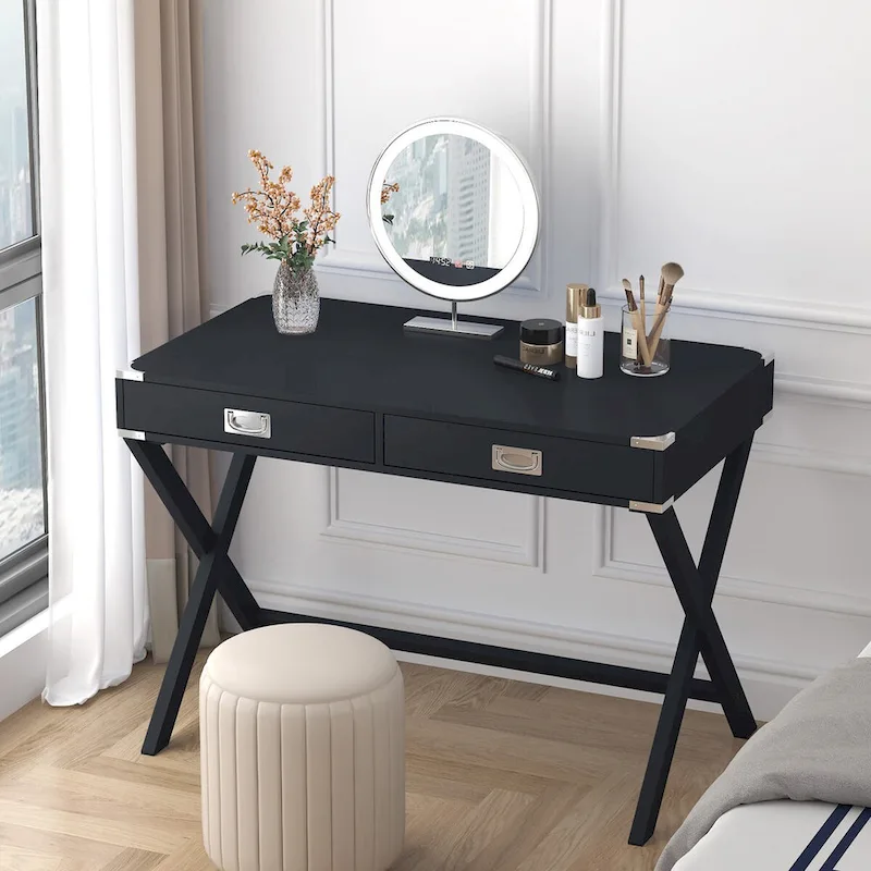 Computer Desk with Drawers, MDF Top & Solid Wood Legs, 42