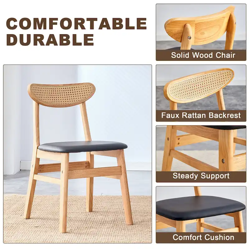 Wooden Dining Chairs Set of 2 with Small Curved Back and PU Cushion