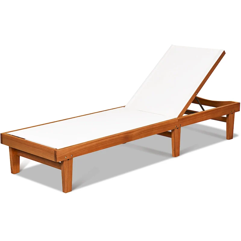 Outdoor Wood Chaise Lounge Chair Patio Recliner with Adjustable Back