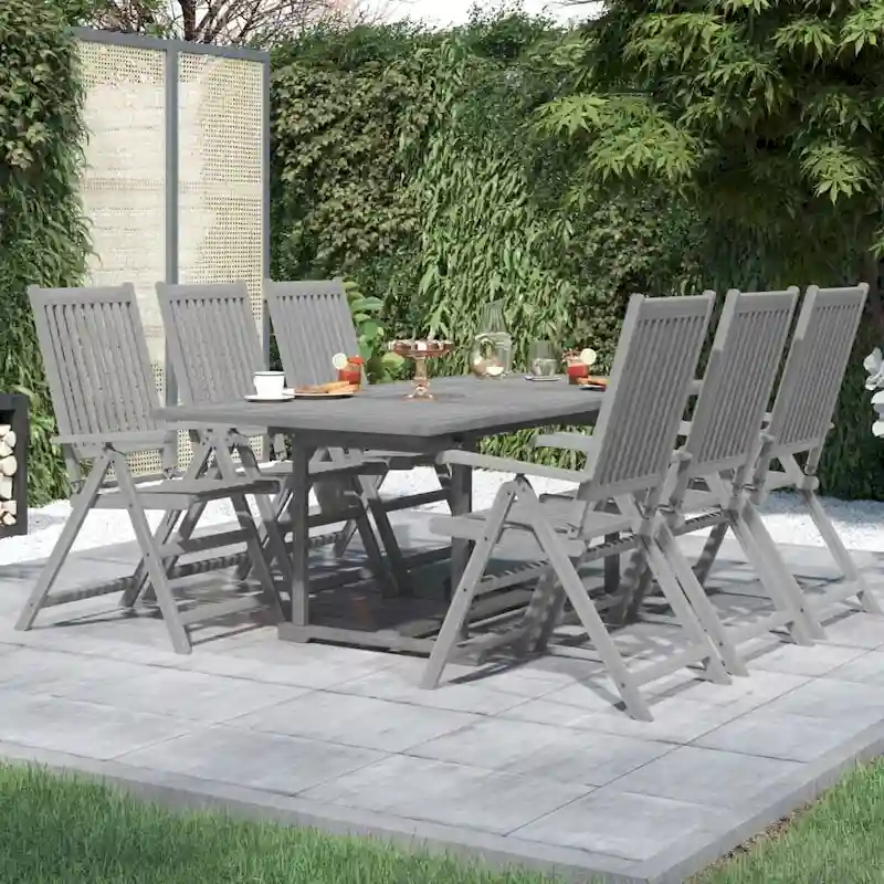 vidaXL Solid Wood Acacia Patio Dining Set 7 Piece Garden Seat Oval/Rectangular