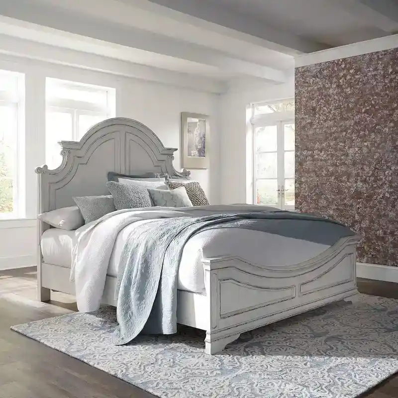 Magnolia Manor Antique White Weathered Bark California King Panel Bed