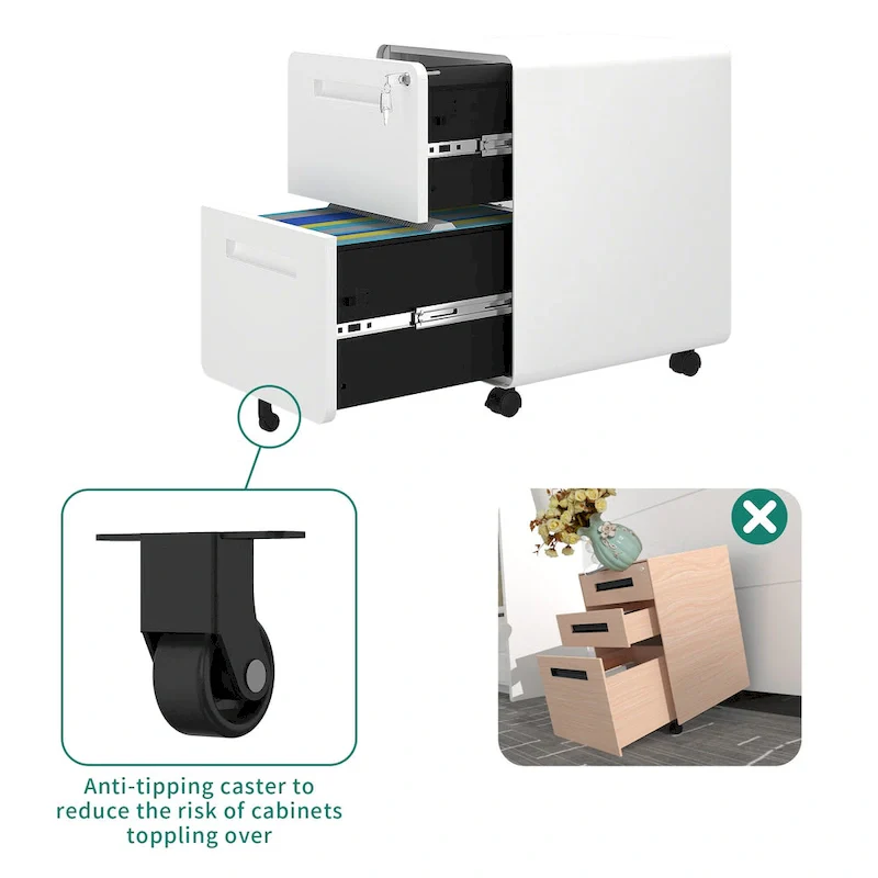 Black / White 2-Drawer Rolling Locking Steel File Cabinet – Single Unit