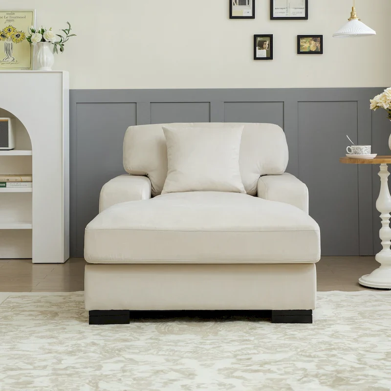Modern Mid-Century Oversized Chaise Sleeper Sofa with Pillow