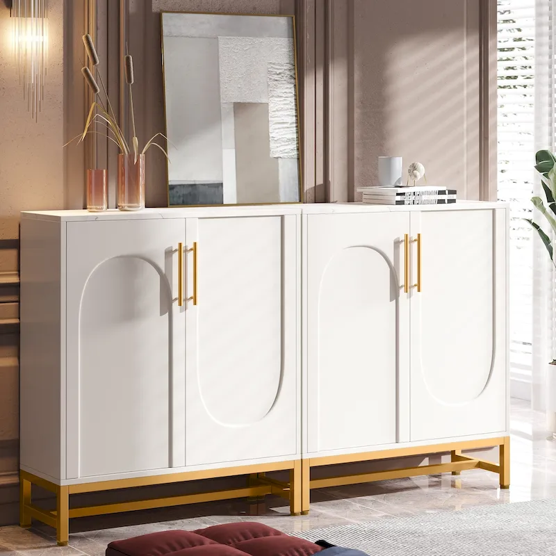 Sideboard Buffet Cabinet with Storage, Modern 4 Doors Buffets with Adjustable Shelf for Living Room Kitchen Dining Room Hallway