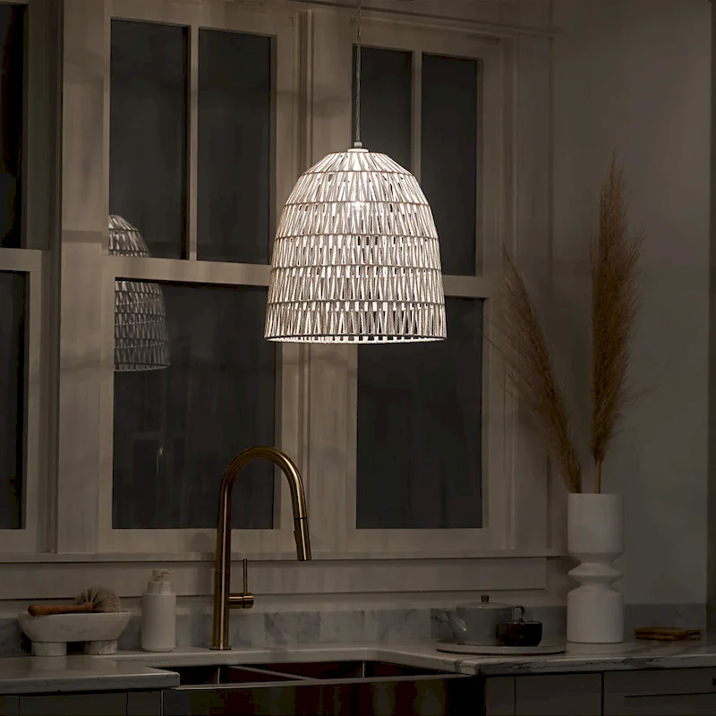 Penelope River of Goods White Woven Hemp Rope Dome Shade Pendant Light - 15  x 15  x 18/66