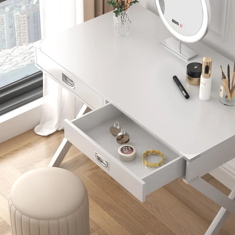 Computer Desk with Drawers, MDF Top & Solid Wood Legs, 42
