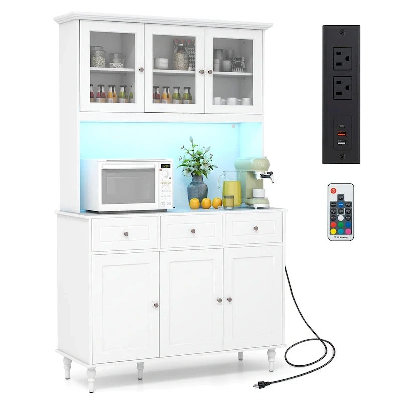 Gymax 77   Tall Kitchen Pantry Storage Cabinet with LED Lights and