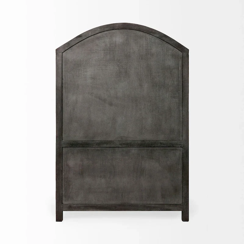 Dark Grey Solid Mango Wood Display Cabinet with Glass Doors & Arched Top