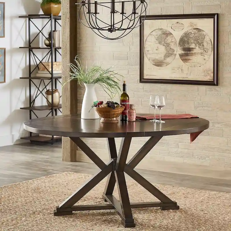 Sylvestra Espresso Convertible Dining Table with Lazy Susan