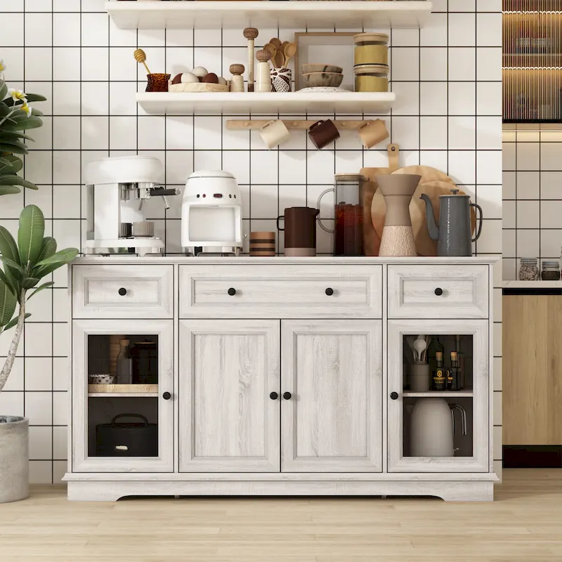 Elegant Wood-Grain Buffet Cabinet with Adjustable Shelves Sideboard
