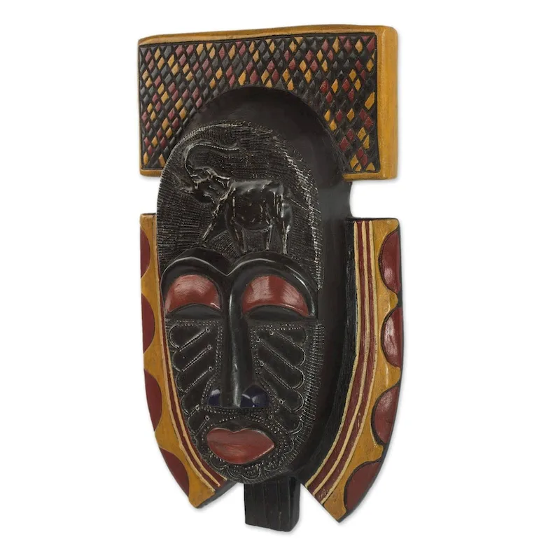 Handmade African Wood Mask, 'Osunu' (Ghana) - 19  H x 11  W x 3.7  D