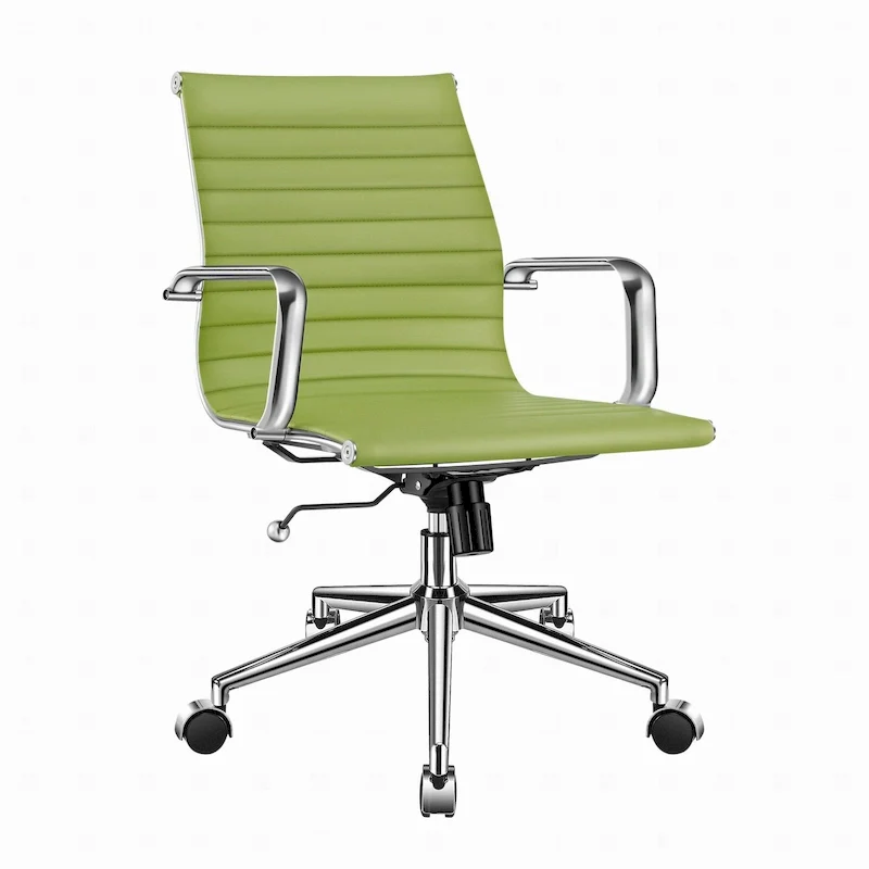 Ribbed Leatherite Office Chair with Chrome Frame, L-Shaped Arms and Swivel Base – Grey / White / Terracotta / Green / Brown / Black / Navy Blue / Gold & Navy Blue / Gold & Black / Gold & White, for 1 Person