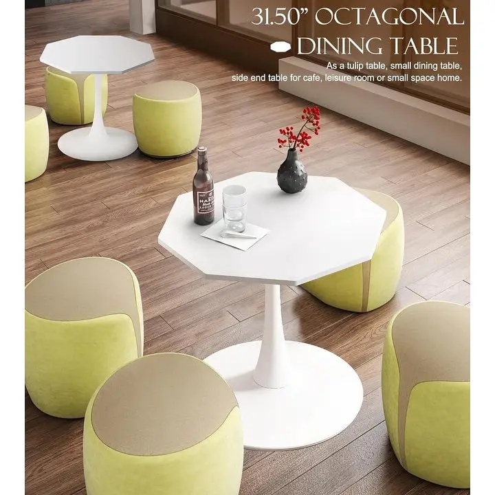 Grondin Modern Minimalism Style 31.5 Octagonal Dining Table with MDF Top and Pedestal Metal Base, Tulip Small Bar Table
