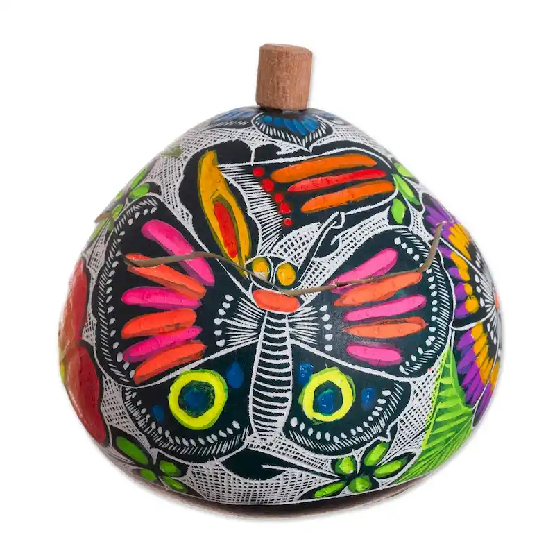 Novica Handmade Multicolored Paradise Gourd Decorative Jar