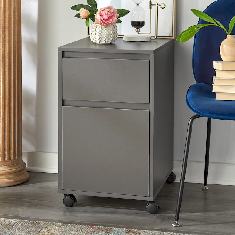 Grey / White / Grey-Walnut 2-Drawer Mobile File Cabinet on Wheels – Single Unit