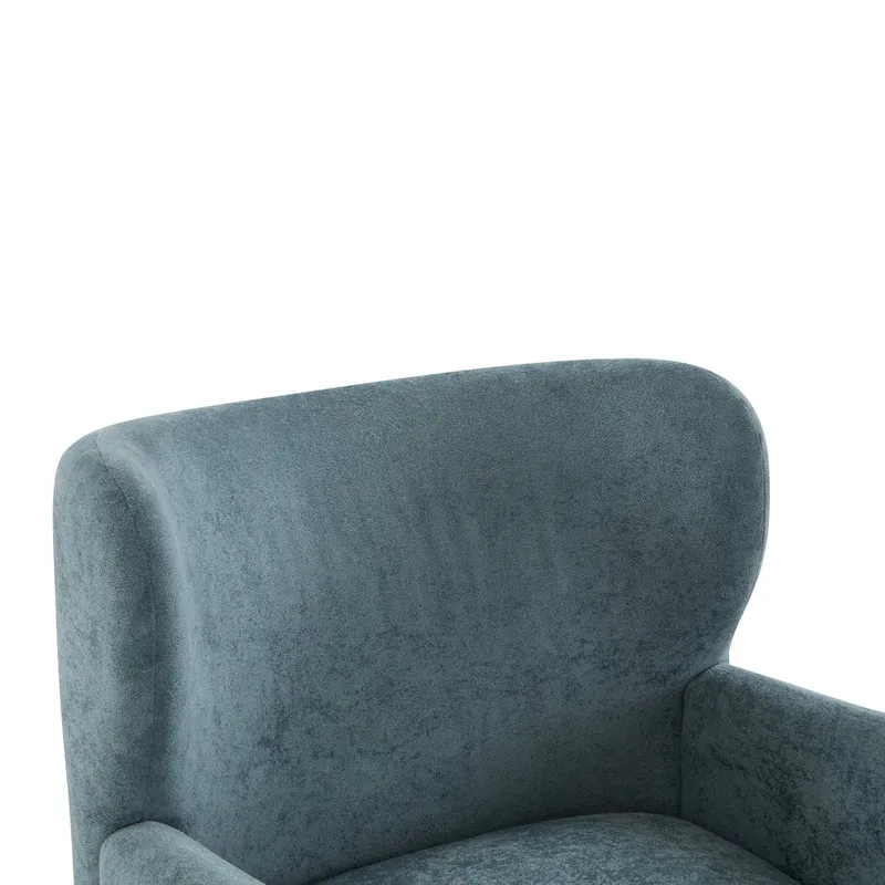 Wingback Club Chair, Mid-Century, Plush Velvet, Solid Wood & Birch Legs, Seats 1, Blue/Brown