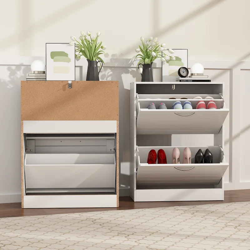 2-Drawer Shoe Cabinet, Fold-Out Drawers, Waterproof MDF, 8-12 Pairs, 22.4