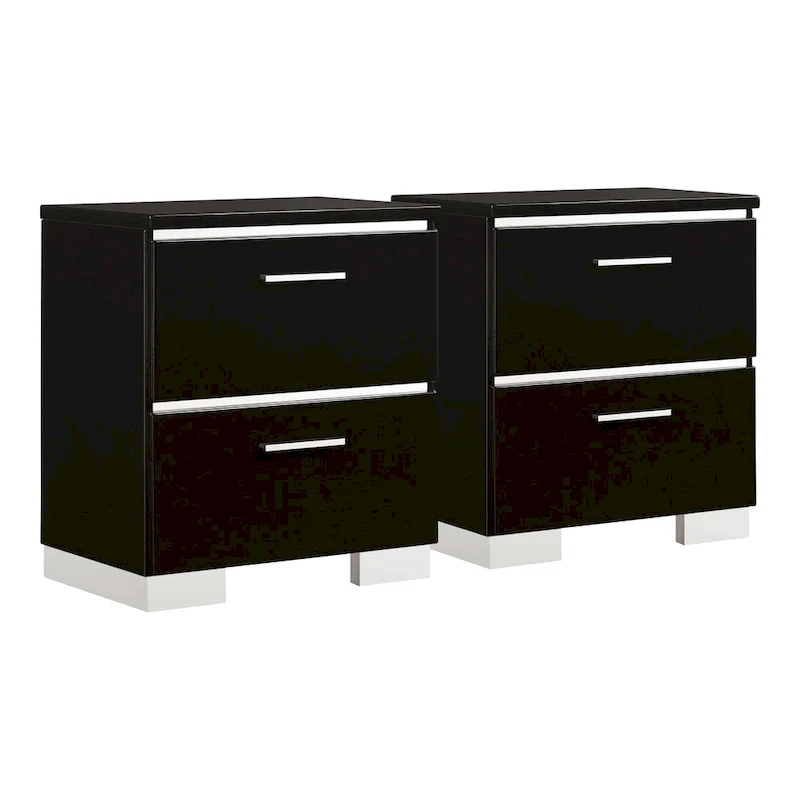 Lofa Modern Glossy Black Wood 2-Drawer Nightstand with USB Ports by Furniture of America
